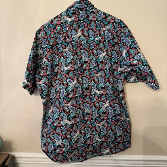 Vintage WRANGLER Cowboy Cut Brushpopper Button Down Paisley Horse Print 16.5 - Picture 11 of 12